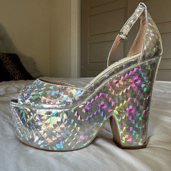 Jeffrey Campbell Holographic Platform Heels Y2K Vintage - Picture 1 of 13